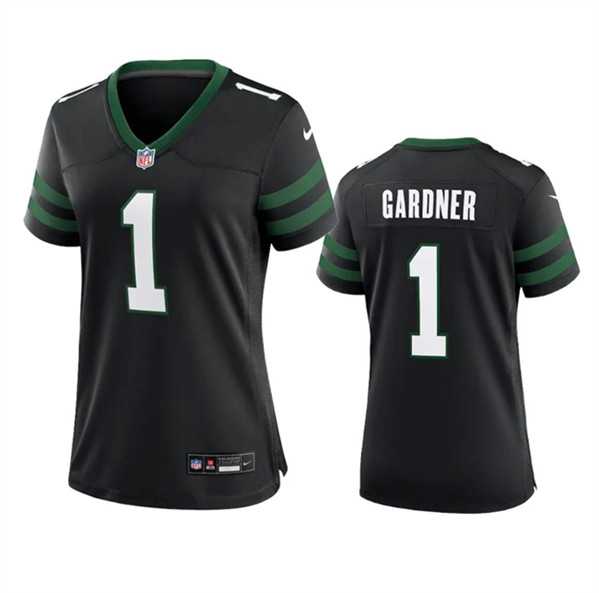Women%27s New York Jets #1 Sauce Gardner Black 2024 Stitched Jersey Dzhi